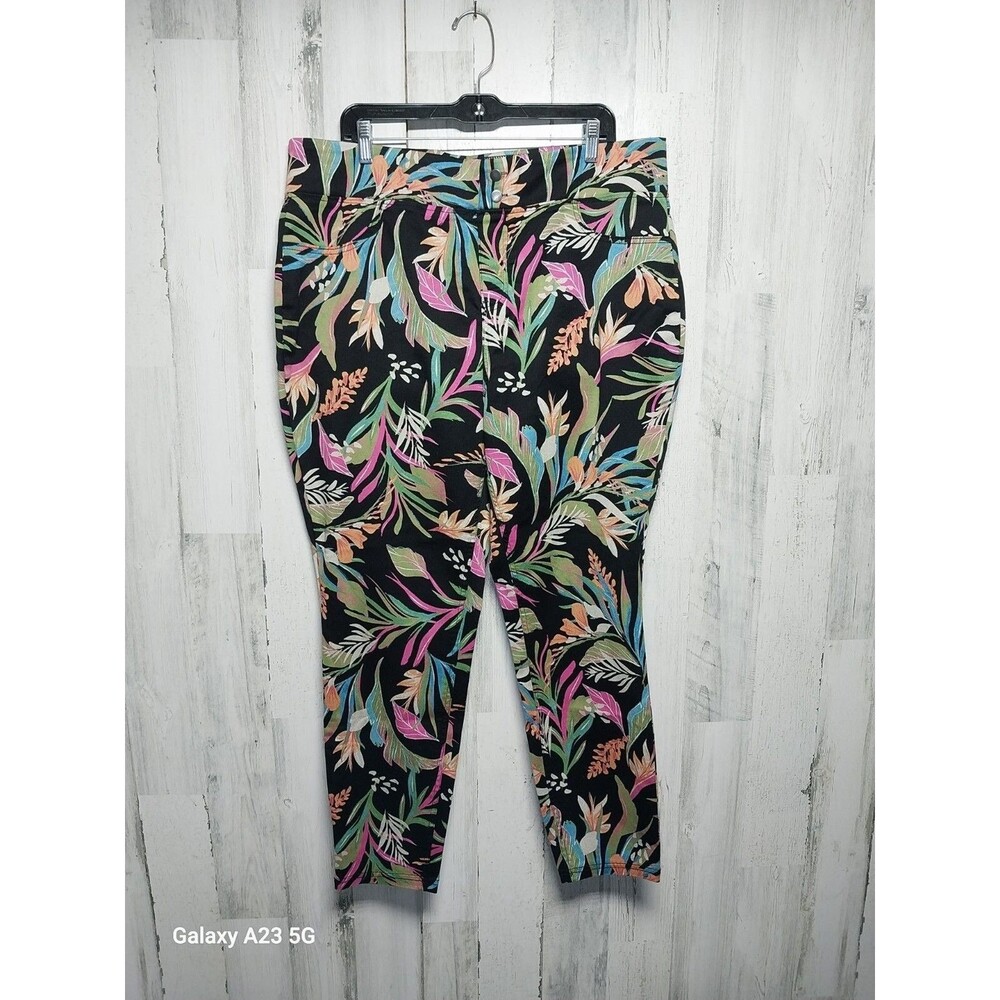 Terra & Sky Womens Plus Tropical Pockets Stretch Elastic Waist Jeggings Size 1X
